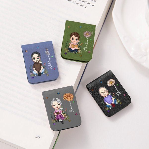 Cartoon Character Magnetic Bookmark Personalized Birth Flower and Name PU Leather Book Clip Christmas Birthday Gift for Kid Bookworm