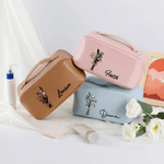 Henkilökohtainen Syntymä Kukka Suuri Avoin Kannettava PU Nahka Makeup Bag nimi Travel tarvikkeet Syntymäpäivä lahja naisille tytöille