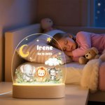 Luz nocturna LED personalizada de animales del bosque con base de madera y nombre decoración para habitación y regalo de cumpleaños para niños