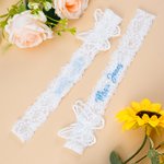 Personalised Lace Bow Flower Butterfly Heart Something Blue Wedding Garter with Embroidered Text Wedding Keepsake Gift for Bride