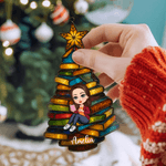 Personalised Cartoon Reading Character Christmas Tree Acrylic Ornament with Name Tree Decor Christmas Gift for Book Lovers