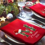 Personalized Santa Hat Holly Initial 100% Cotton Reusable Napkin with Name Table Decor Christmas Gift for Family