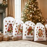 Personalized Patchwork Element Christmas Tree Santa Claus Canvas Drawstring Gift Bag with Name Christmas Gift for Family Kids