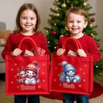 Personalisierte Jute-Tasche Tote Bag im Weihnachten-Schneemann-Design mit Schneeflocke und Namen Weihnachten Party Geschenk für Kinder Familie