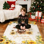 Personalized Cute Highland Cow Sunflowers Soft Throw Blanket with Name Home Decor Birthday Baby Shower Gift for Kids