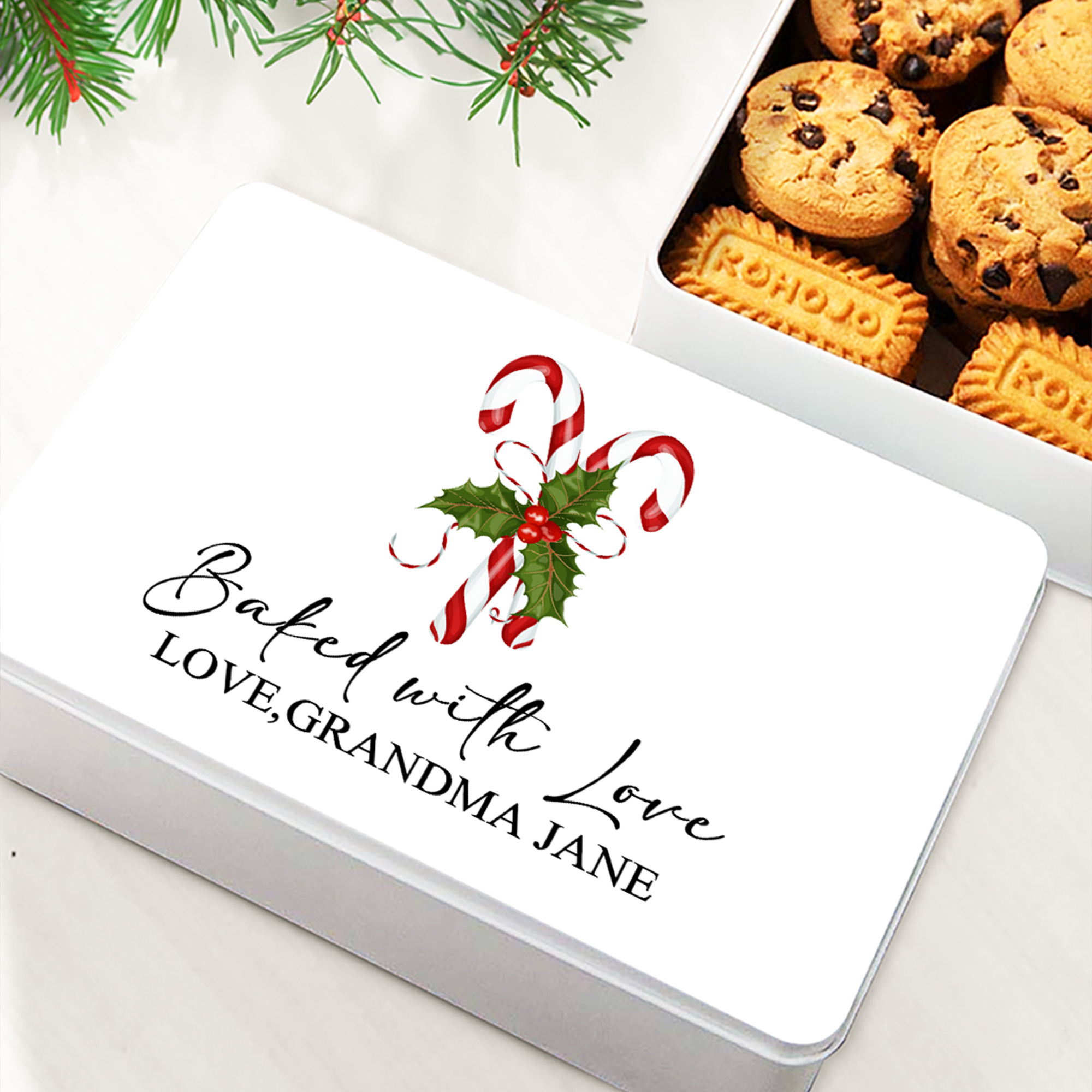 Boîte à biscuits en métal avec texte Cadeau de Noël pour la famille et les enfants