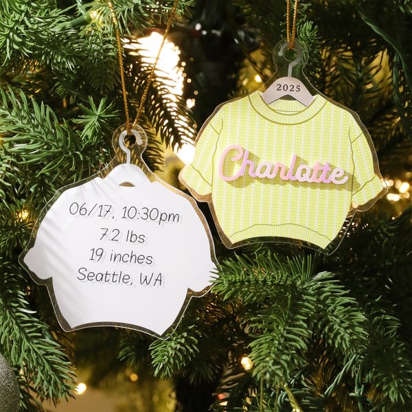 Personalized Chunky Knit Sweater Acrylic Ornament with Name and Birth Information Home Tree Decor Baby's 1st Christmas Gift for New Baby New Parent