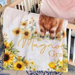 Personalized Cute Highland Cow Sunflowers Soft Throw Blanket with Name Home Decor Birthday Baby Shower Gift for Kids