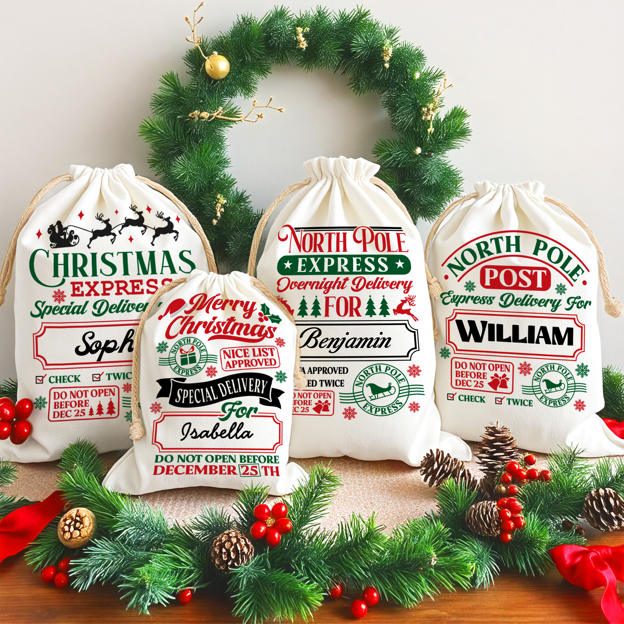 Sac de Noël personnalisé en toile avec nom Cadeau de Noël pour les amis et la famille