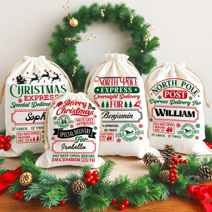 Personalized Christmas Word Cloud Canvas Drawstring Gift Bag with Name Christmas Gift for Friends Family