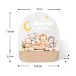 Luz nocturna LED personalizada de animales del bosque con base de madera y nombre decoración para habitación y regalo de cumpleaños para niños