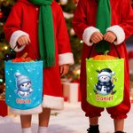 Personalized Cute Cartoon Snowman LED Light Bucket Bag with Name Holiday Storage Decor Christmas Gift for Kids Friends Family