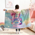 Personalised Fantasy Unicorn Dinosaur Initial Design Soft Hooded Blanket with Name Home Decor Birthday Gift for Kids Family