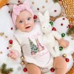 Personalised Peter Rabbit First Christmas 100% Cotton Long Sleeve Baby Bodysuit Matching Headband and Socks with Name Christmas Gift for Newborns
