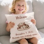 Personalized Rabbit Bear Sleepy Animal Soft Throw Pillow Cover with Name Date and Text Home Decor Birthday Gift for Kids