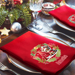 Personalisierte Kranz niedlich Weihnachten Charakter erste 100% Baumwolle wiederverwendbare rote Serviette mit Namen Tischdekoration Weihnachtsgeschenk für Familie Freund