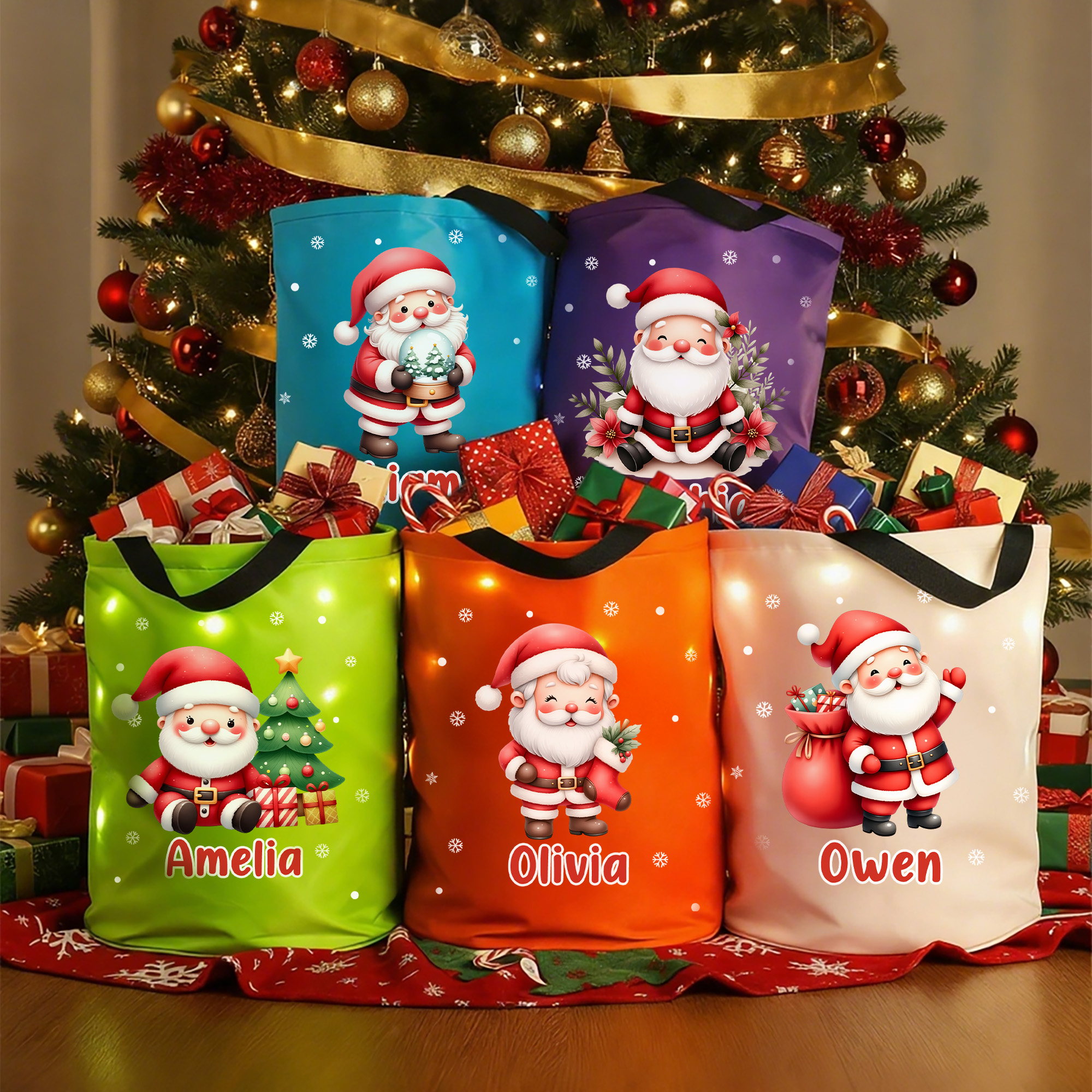 Sac à dos personnalisé en forme de Père Noël avec lumière LED et nom Cadeau de Noël pour les enfants et la famille