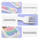 Personalized Cute Fantasy Unicorn Dinosaur Food-Grade Kid's Fork Spoon Knife 3 Pcs Cutlery Set with Name and Initial Daily Use Birthday Gift for Kids