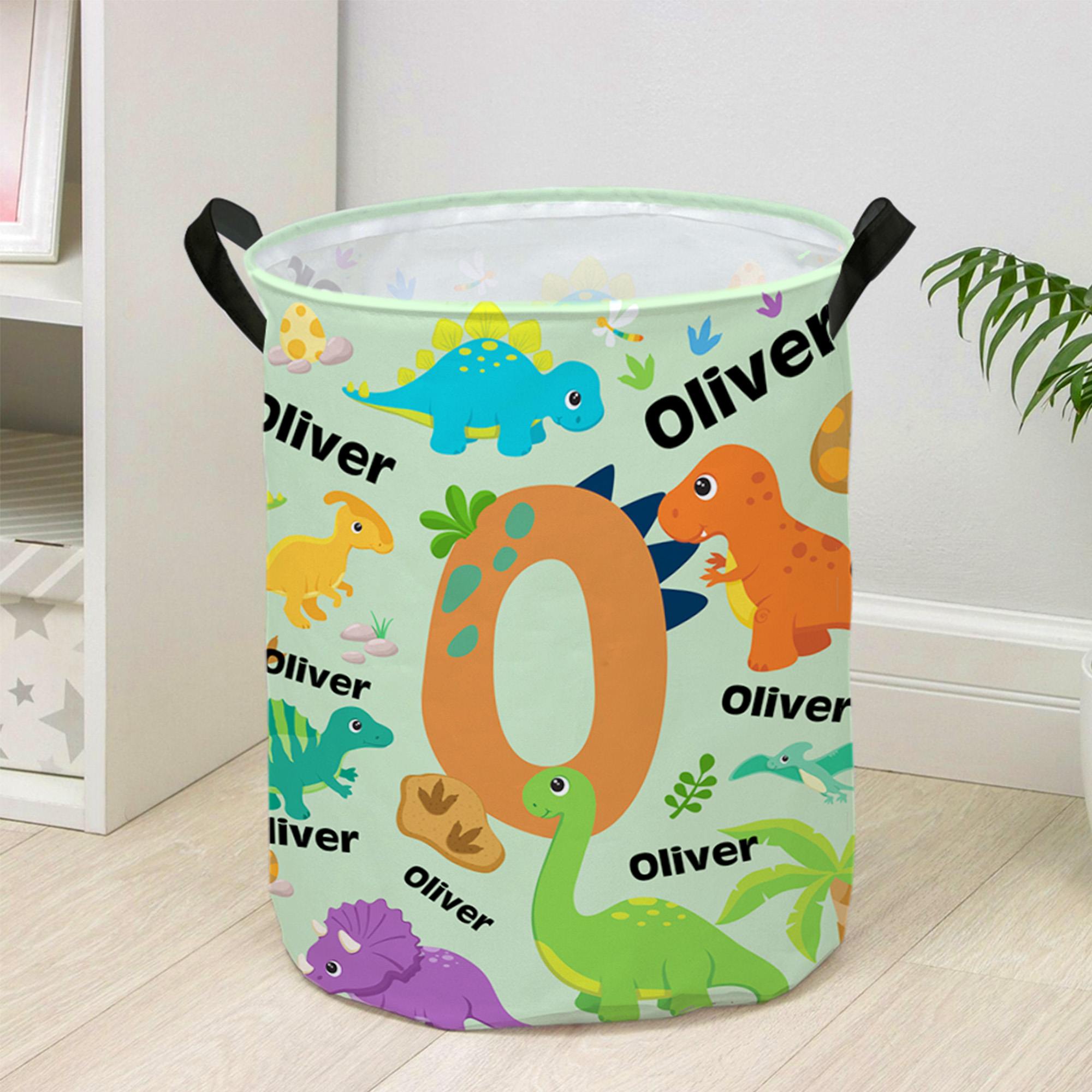 Panier à linge imperméable avec nom et initiales Cadeau de Noël et d'anniversaire pour les amoureux des dinosaures