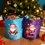 Personalised Cartoon Santa Claus Character LED Light Bucket Bag with Name Christmas Party Gift for Children Teenagers