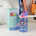 Personalised Cartoon Animals 16 oz Kid Water Bottle with Name and Silicone Straw Back to School Birthday Gift for Boys Girls