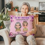 Funda de cojín personalizada de dibujos animados de madre e hija con nombre Decoración del hogar Día de la madre Cumpleaños Regalo para mamá