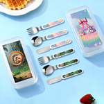 Personalized Cute Fantasy Unicorn Dinosaur Food-Grade Kid's Fork Spoon Knife 3 Pcs Cutlery Set with Name and Initial Daily Use Birthday Gift for Kids
