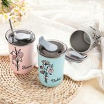 Personalised Watercolour Birth Flower Bow 10 oz Insulated Travel Coffee Cup with Name Birthday Christmas Gift for Women
