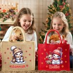 Personalisierte Jute-Tasche Tote Bag im Weihnachten-Schneemann-Design mit Schneeflocke und Namen Weihnachten Party Geschenk für Kinder Familie
