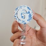 Personalized Chinoiserie Floral Badge Reel with Initial and Badge Buddy Birthday Appreciation Gift for Nurse Doctor