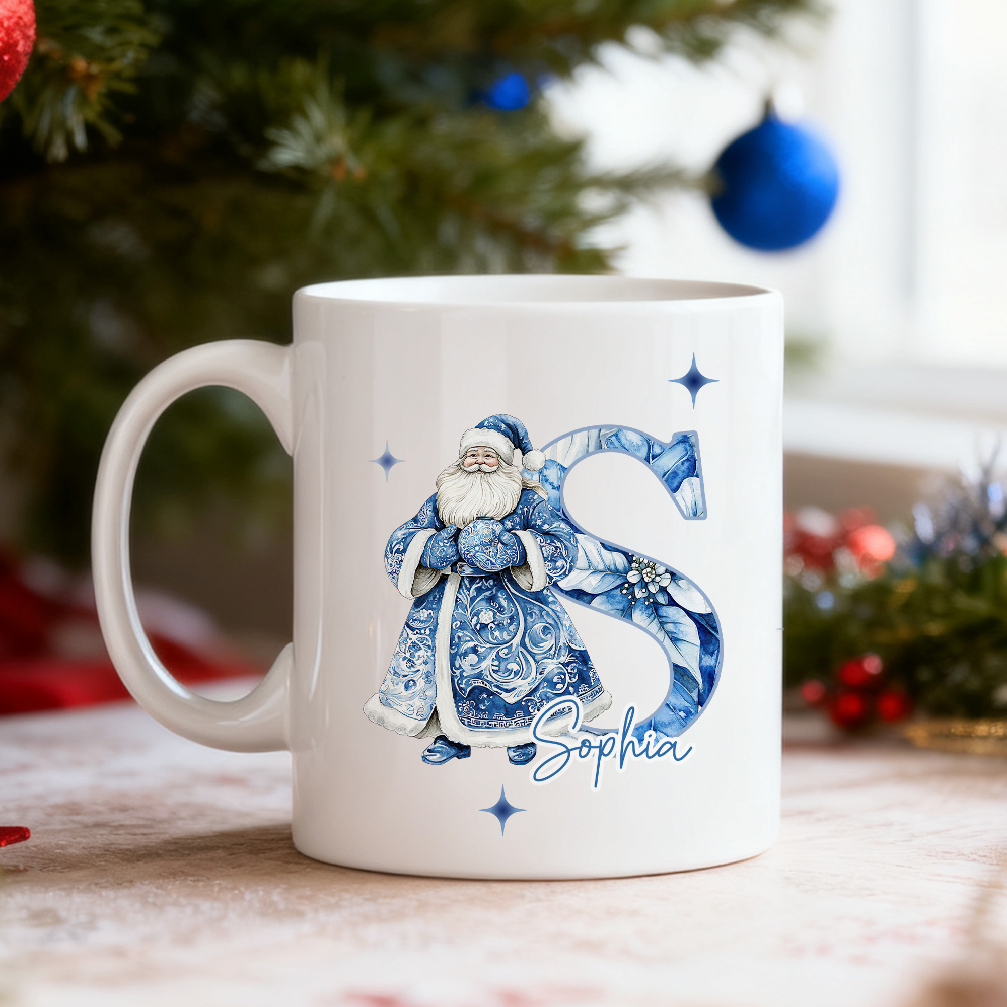 Toile de Jouy personnalisée Bonhomme de neige Père Noël Casse-noisette Tasse en céramique 11 oz 15 oz avec nom Cadeau de Noël pour les amis