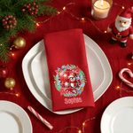 Personalisierte Kranz niedlich Weihnachten Charakter erste 100% Baumwolle wiederverwendbare rote Serviette mit Namen Tischdekoration Weihnachtsgeschenk für Familie Freund