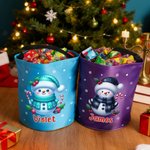 Personalized Cute Cartoon Snowman LED Light Bucket Bag with Name Holiday Storage Decor Christmas Gift for Kids Friends Family