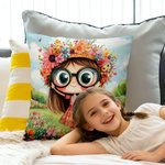 Personalized Quirky Flower Girl Soft Throw Pillow Cover with Name Home Decor Birthday Gift for Girls Friends