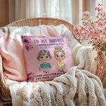 Funda de cojín personalizada de dibujos animados de madre e hija con nombre Decoración del hogar Día de la madre Cumpleaños Regalo para mamá