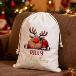 Personalized Cute Cartoon Elk Design Christmas Drawstring Gift Bag with Name Christmas Gift for Kids Family