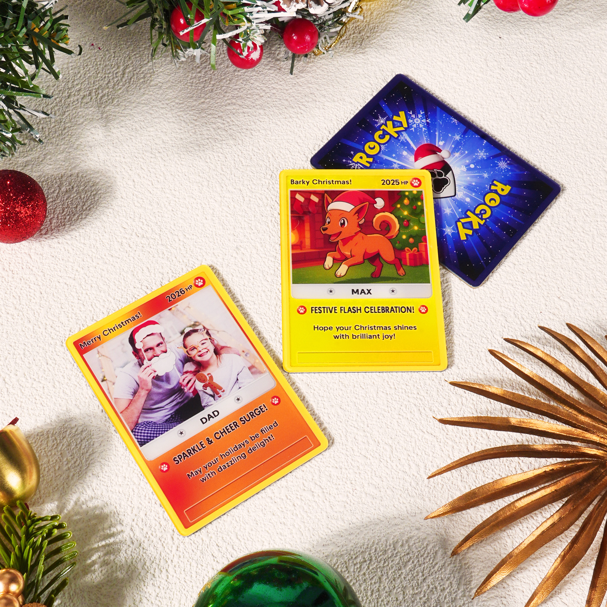 Carte de jeu photo classique pailletée personnalisée avec housse protectrice et support en bois Cadeau d'anniversaire pour la famille, les amis et les amoureux des animaux de compagnie