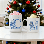 Personalisierte Toile De Jouy Schneemann Weihnachtsmann Nussknacker 11 oz 15 oz Keramikbecher mit Namen Weihnachtsgeschenk für Freunde