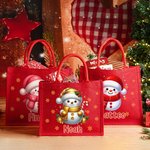 Personalisierte Jute-Tasche Tote Bag im Weihnachten-Schneemann-Design mit Schneeflocke und Namen Weihnachten Party Geschenk für Kinder Familie