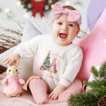 Personalised Peter Rabbit First Christmas 100% Cotton Long Sleeve Baby Bodysuit Matching Headband and Socks with Name Christmas Gift for Newborns