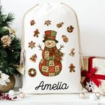 Personalized Patchwork Element Christmas Tree Santa Claus Canvas Drawstring Gift Bag with Name Christmas Gift for Family Kids