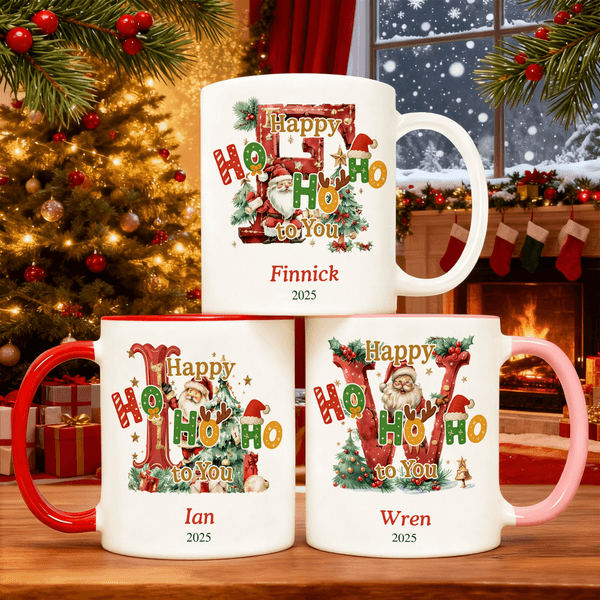 Personalised Happy HoHoHo to You Christmas Initial  Ceramic Coffee Mug with Name Christmas Gift for Family Kids