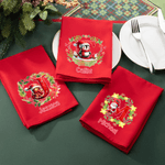 Personalisierte Kranz niedlich Weihnachten Charakter erste 100% Baumwolle wiederverwendbare rote Serviette mit Namen Tischdekoration Weihnachtsgeschenk für Familie Freund