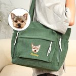 Personalized Embroidered Pet Avatar Corduroy Zipper Shoulder Tote Bag with Name Travel Accessories Birthday Christmas Gift for Pet Lovers Friends