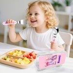 Personalized Cute Fantasy Unicorn Dinosaur Food-Grade Kid's Fork Spoon Knife 3 Pcs Cutlery Set with Name and Initial Daily Use Birthday Gift for Kids