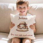 Personalized Rabbit Bear Sleepy Animal Soft Throw Pillow Cover with Name Date and Text Home Decor Birthday Gift for Kids