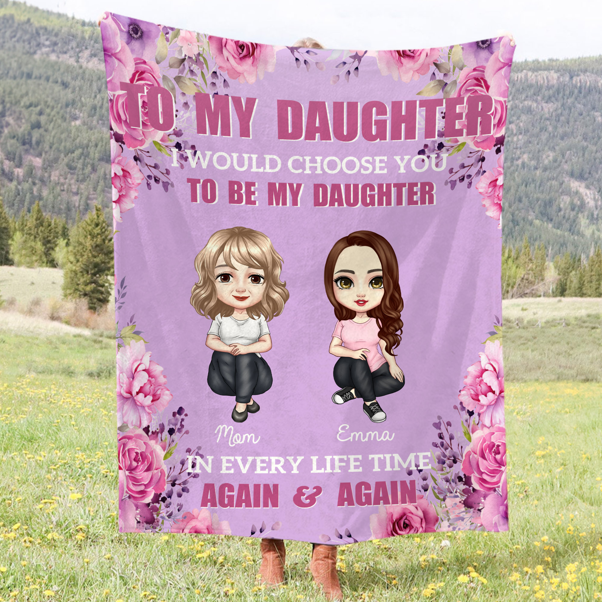 Personnalisé Floral Cartoon Character Multicolor Soft Throw Blanket with Name Home Decor Christmas Birthday Gift for Family Daughter
