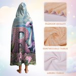 Personalised Fantasy Unicorn Dinosaur Initial Design Soft Hooded Blanket with Name Home Decor Birthday Gift for Kids Family