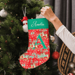 Personalized Christmas Tree Multiple Pattern Nutcracker Stocking with Name and Initial Christmas Gift for Family Friends Kids