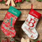 Personalized Christmas Tree Multiple Pattern Nutcracker Stocking with Name and Initial Christmas Gift for Family Friends Kids